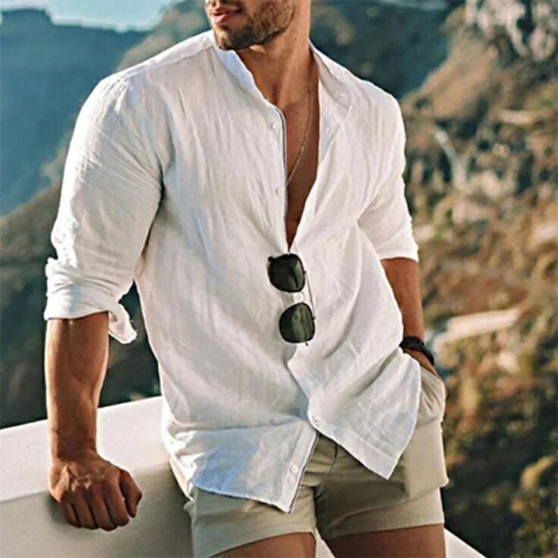 Men's Linen Shirt Summer Comfortable Long Sleeve