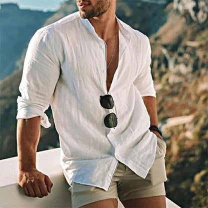 Men's Linen Shirt Summer Comfortable Long Sleeve
