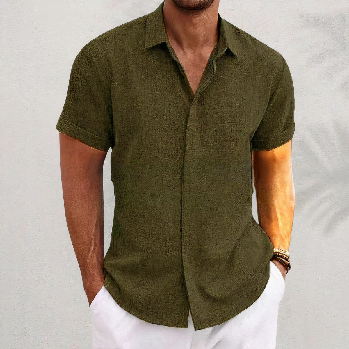 Men's Elegant Short-Sleeved Linen Shirt