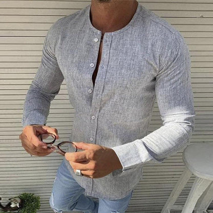 Slim Fit Herren Leinenhemd Langarm Knöpfe - IdealeKleiden