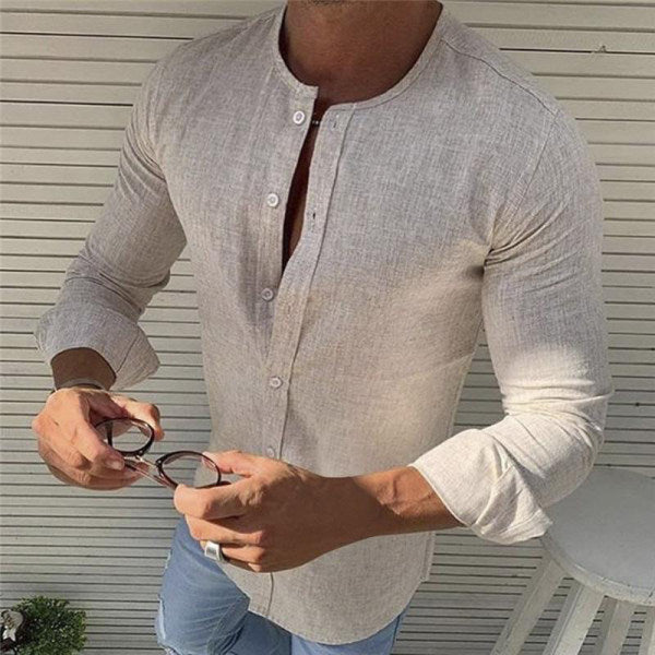 Men's Slim Fit Linen Shirt Long Sleeve Buttons