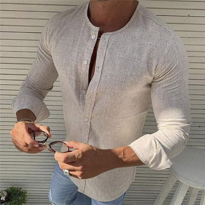 Men's Slim Fit Linen Shirt Long Sleeve Buttons