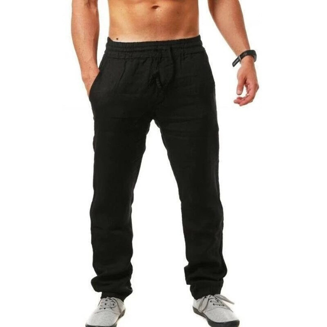 Herren Leinenhose Bequem Gerades Bein Sommer - IdealeKleiden