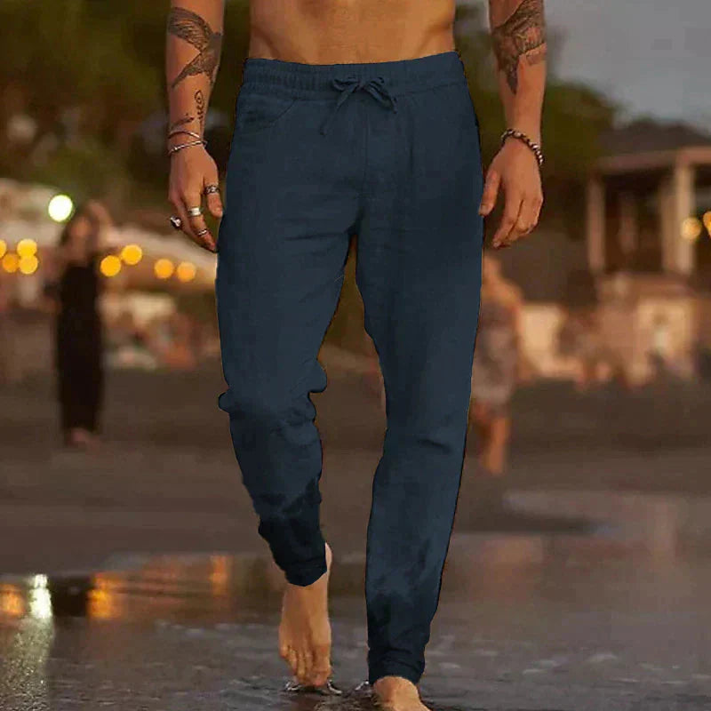 Summer Linen Pants Men Elastic Cotton
