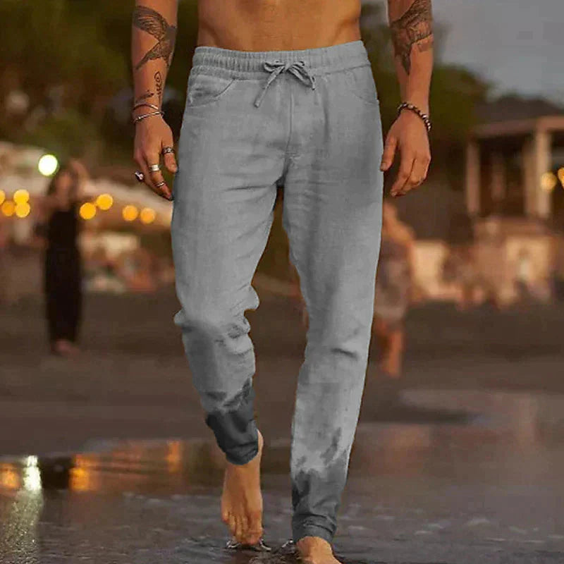 Summer Linen Pants Men Elastic Cotton