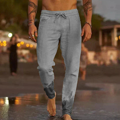 Summer Linen Pants Men Elastic Cotton
