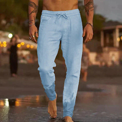 Summer Linen Pants Men Elastic Cotton