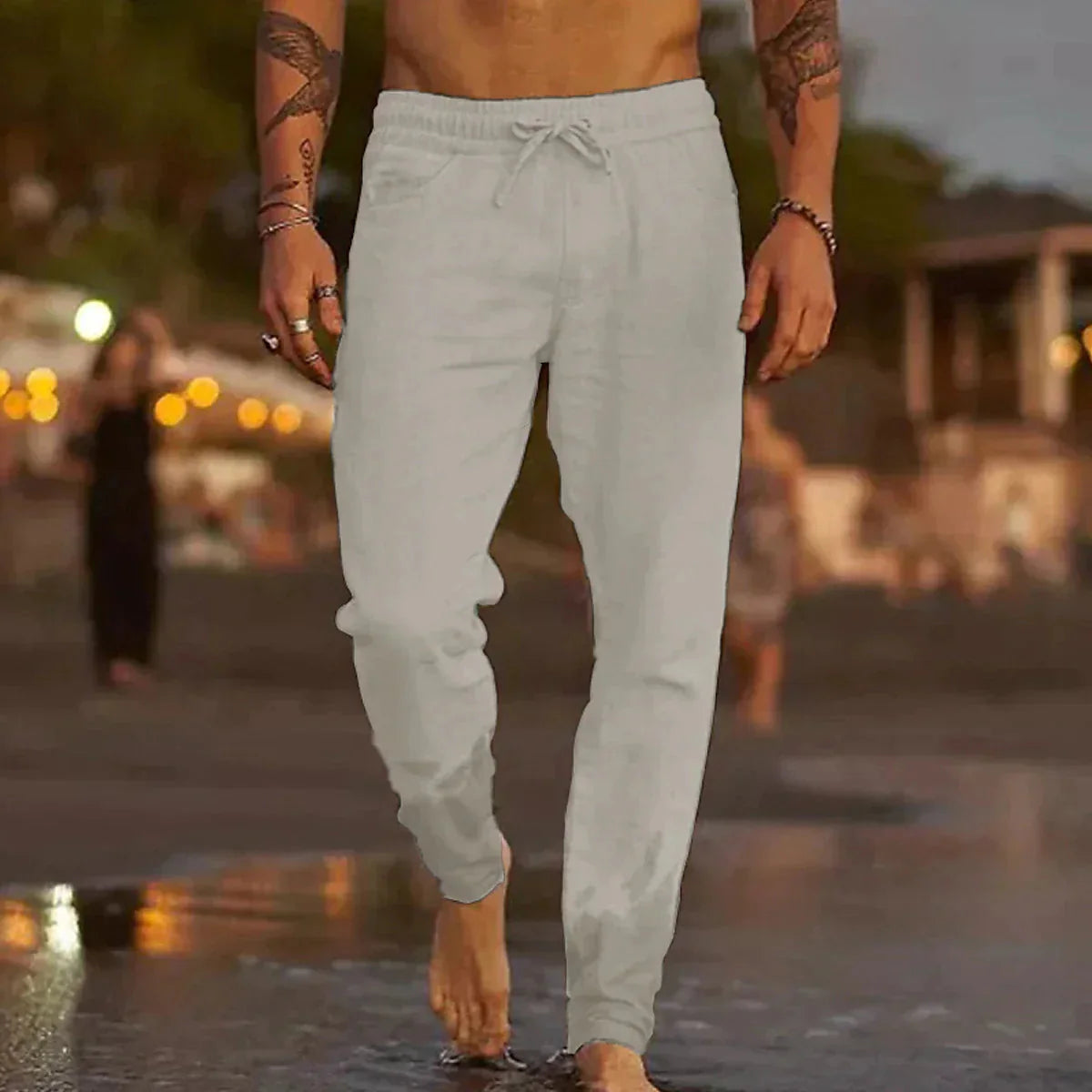 Summer Linen Pants Men Elastic Cotton