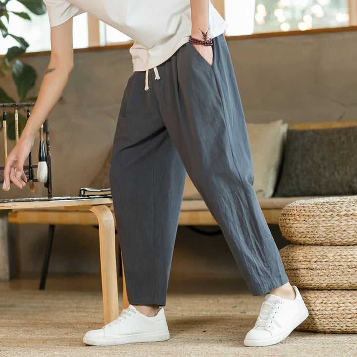 Comfortable Men's Linen Trousers Cotton Freesize
