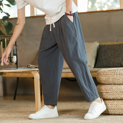 Comfortable Men's Linen Trousers Cotton Freesize