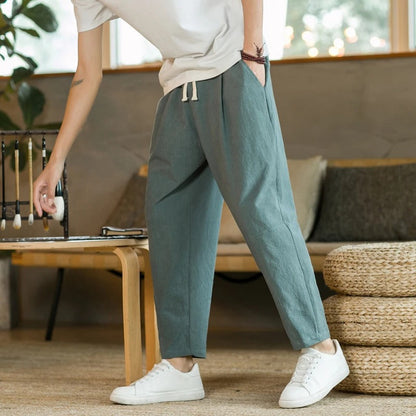 Comfortable Men's Linen Trousers Cotton Freesize