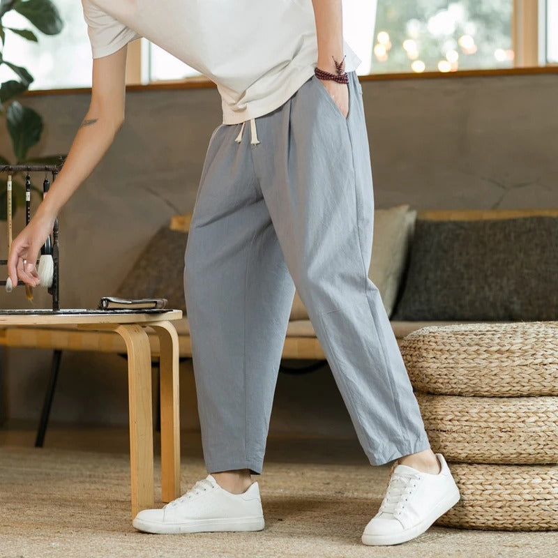 Comfortable Men's Linen Trousers Cotton Freesize