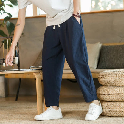 Comfortable Men's Linen Trousers Cotton Freesize