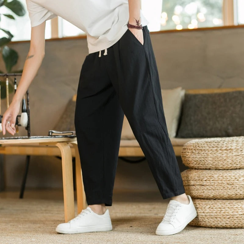 Comfortable Men's Linen Trousers Cotton Freesize