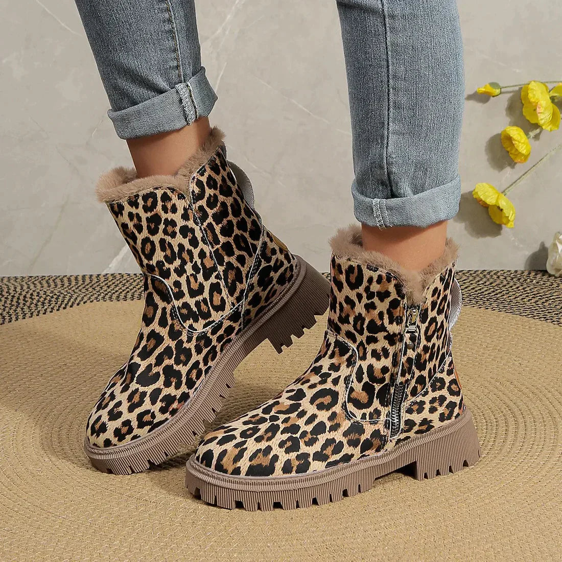Women's Snow Boots Leopard Print Warm & Stylish