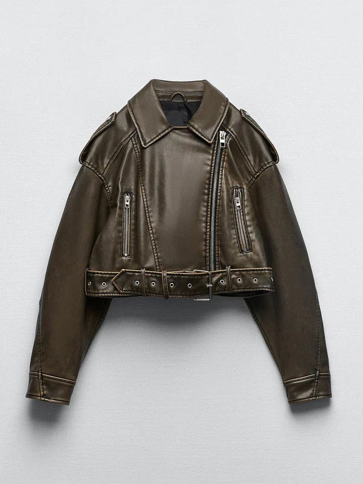 Stylische Lederjacke Retro Design - IdealeKleiden