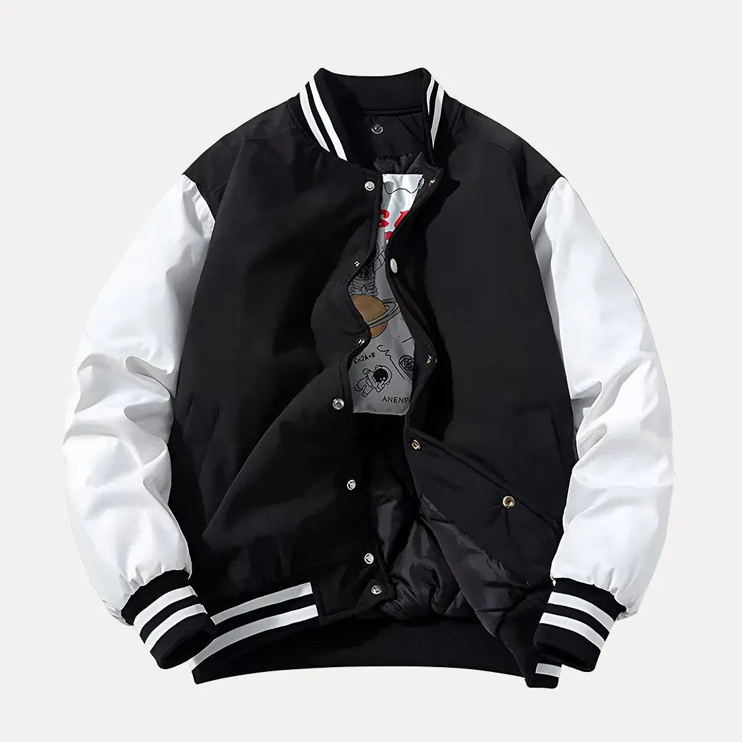 Stylish Varsity Jacket Patchwork Hood