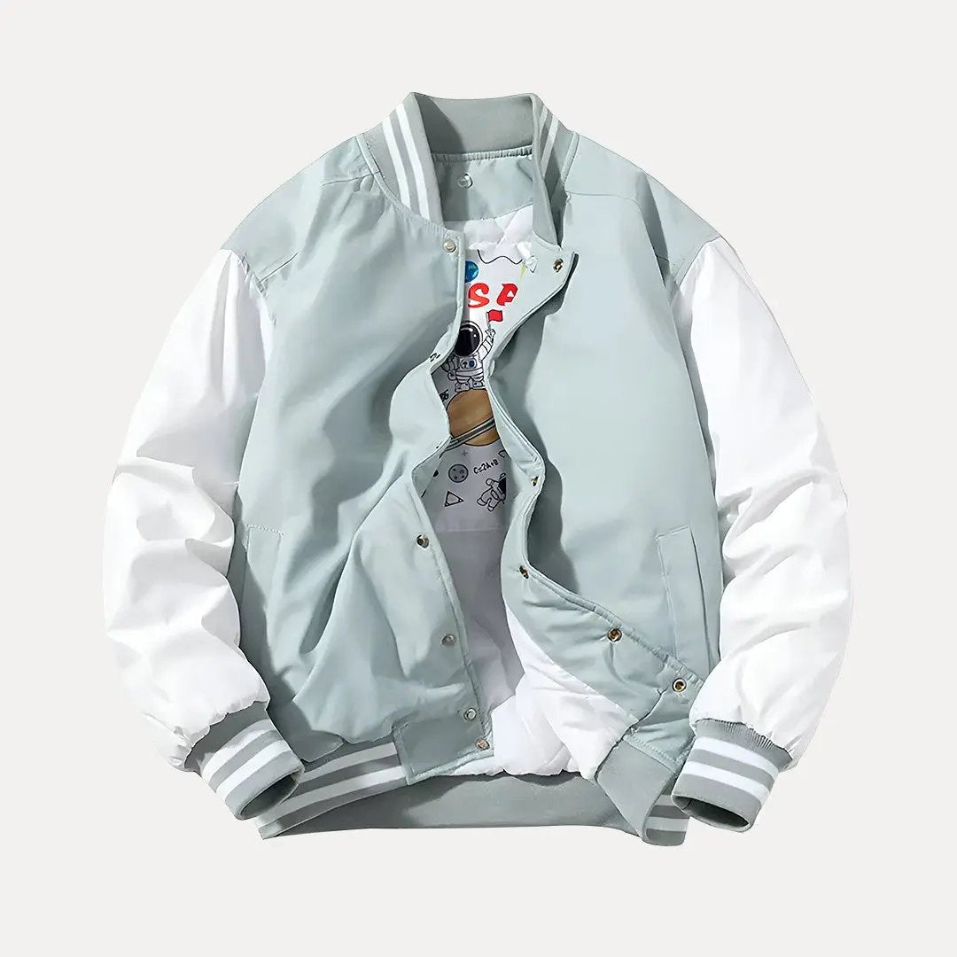 Stylish Varsity Jacket Patchwork Hood