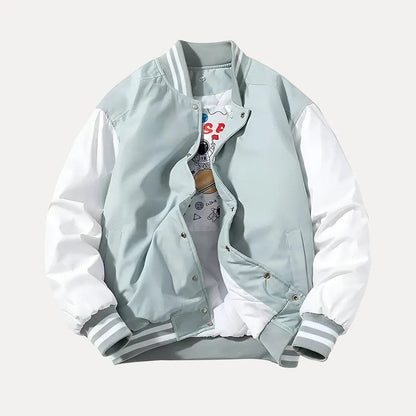 Stylish Varsity Jacket Patchwork Hood