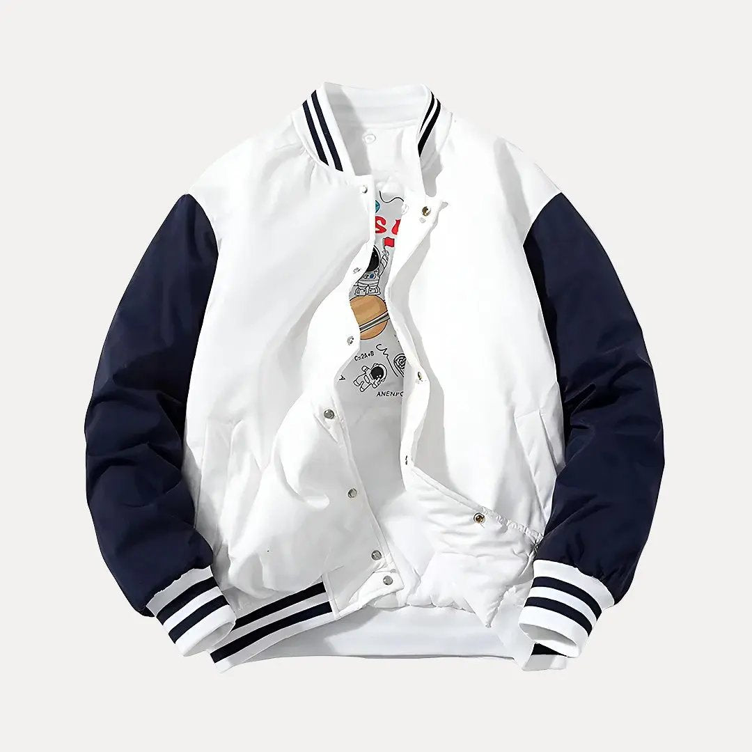 Stylish Varsity Jacket Patchwork Hood