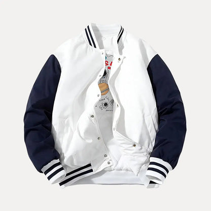 Stylish Varsity Jacket Patchwork Hood