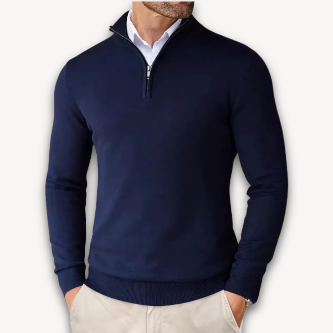 Herren Pullover Baumwolle Viertelreißverschluss