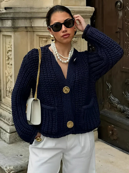 Women's Cardigan Elegant Design Gold Buttons