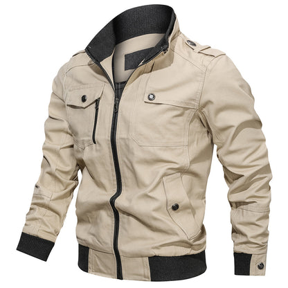 Men's Bomber Jacket Stand-Up Collar Zipper Pocket