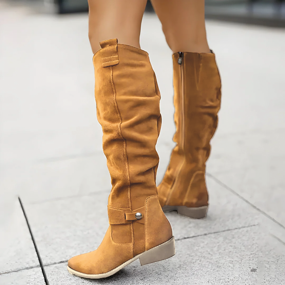 Stylish Knee-High Boots Suede Look