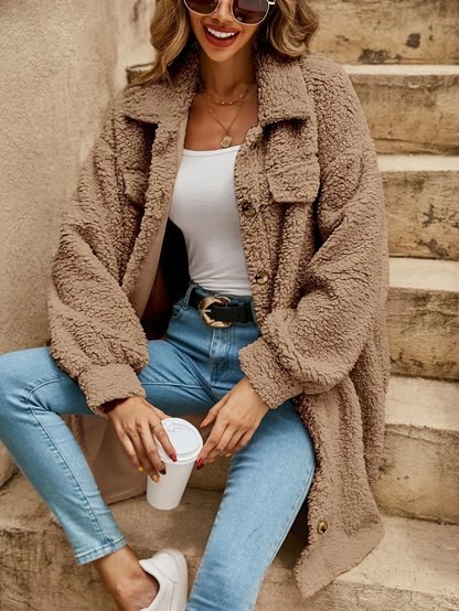 Women's Teddy Cardigan Long Sleeve Button-Down