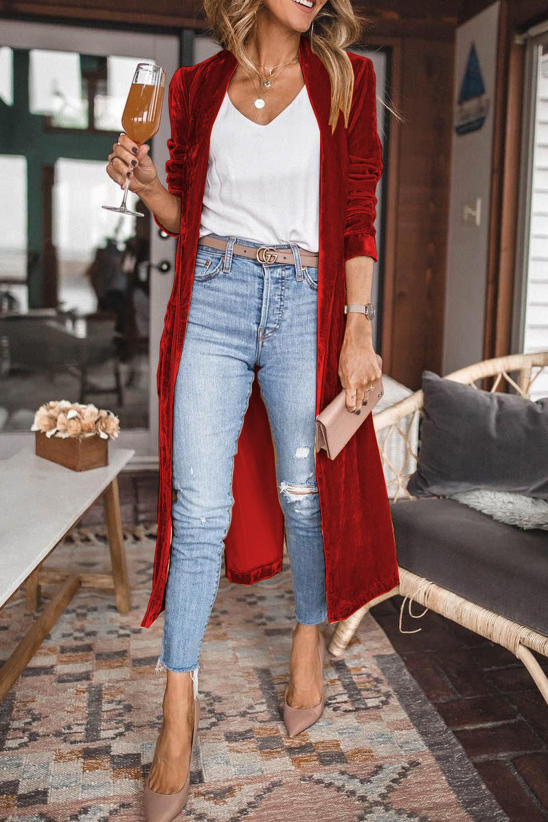 Women's Velvet Cardigan Long Sleeve Elegant