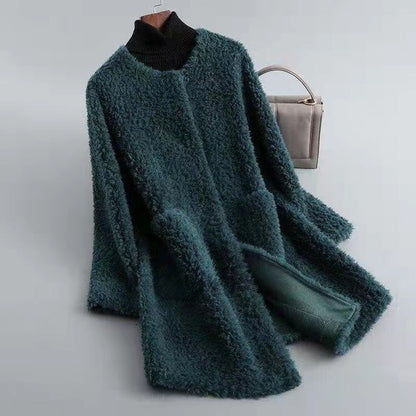 Women's Winter Jacket Shearling Coat with Pockets