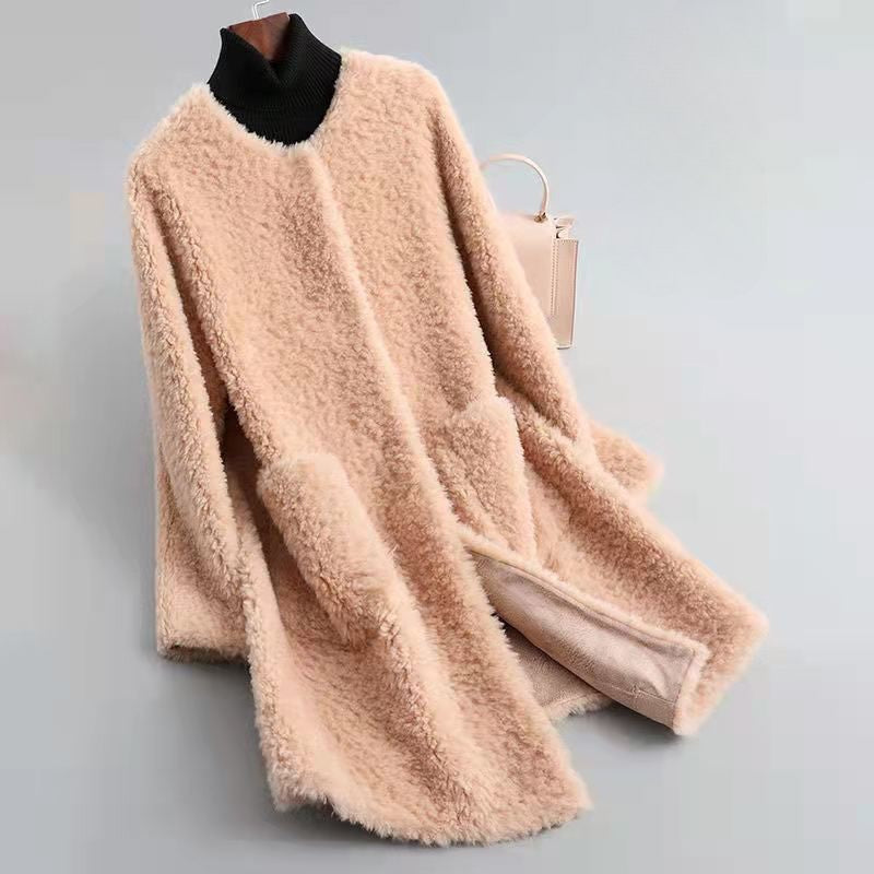 Women's Winter Jacket Shearling Coat with Pockets
