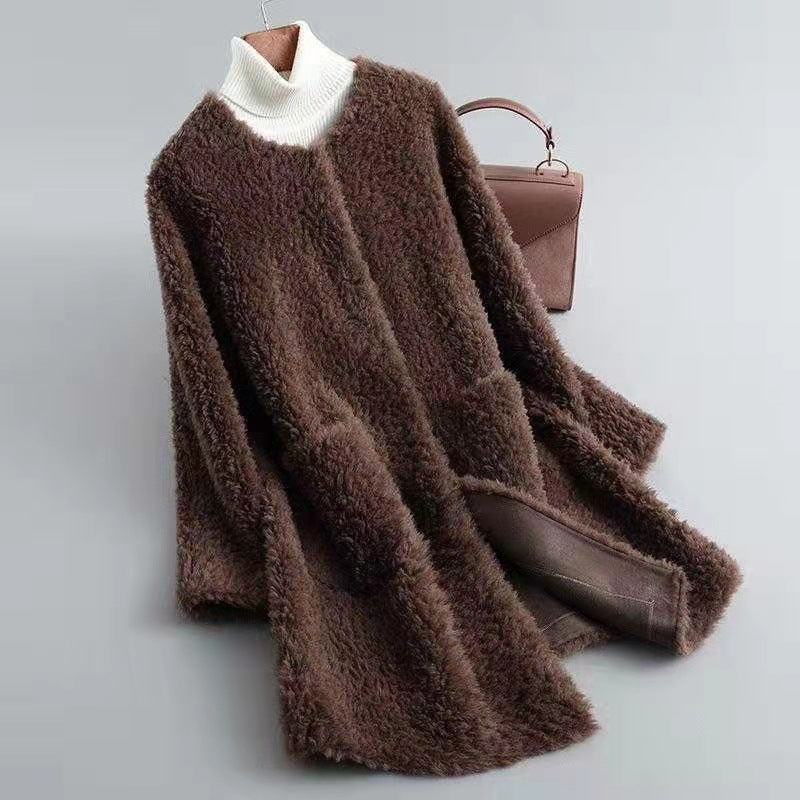 Women's Winter Jacket Shearling Coat with Pockets