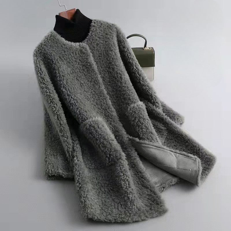 Women's Winter Jacket Shearling Coat with Pockets
