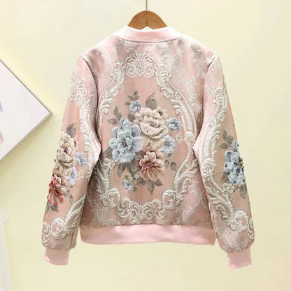 Stylische Bomberjacke mit Stickereien Blumenmuster - IdealeKleiden