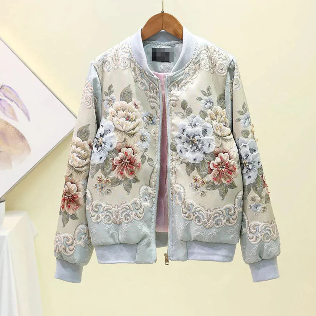 Stylish Bomber Jacket with Embroidered Floral Pattern