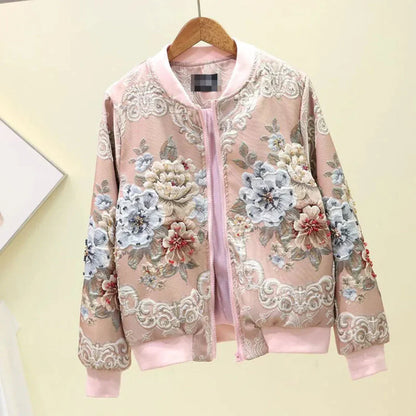Stylish Bomber Jacket with Embroidered Floral Pattern