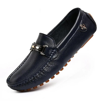 Elegant Leather Loafers - Non-Slip Men's Shoes with Metal Clasp
