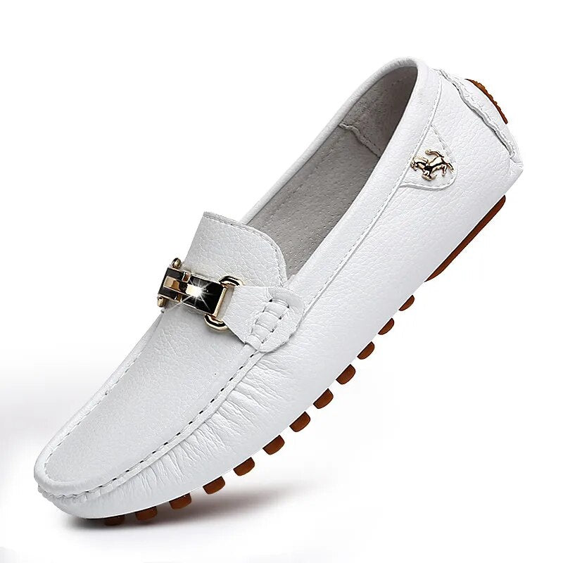 Elegant Leather Loafers - Non-Slip Men's Shoes with Metal Clasp