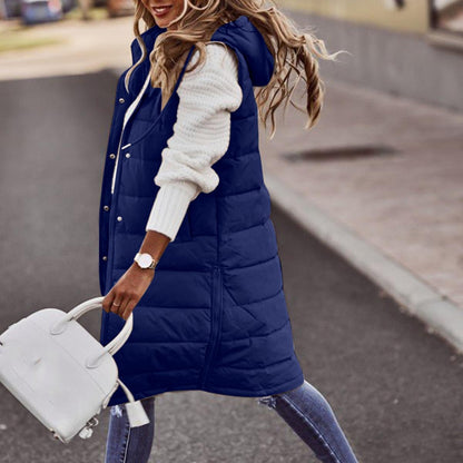 Women's Long Quilted Vest with Hood