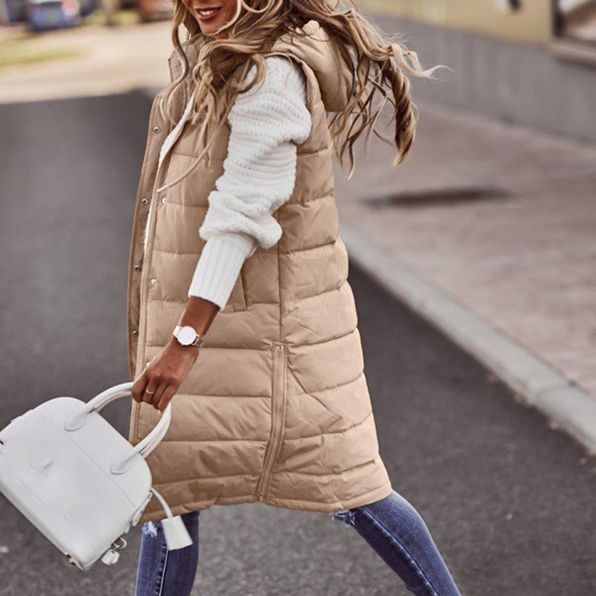 Women's Long Quilted Vest with Hood