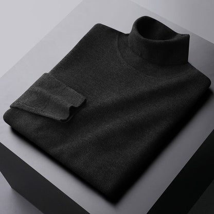 Elegant knit dress with a high collar and ribbed cuffs