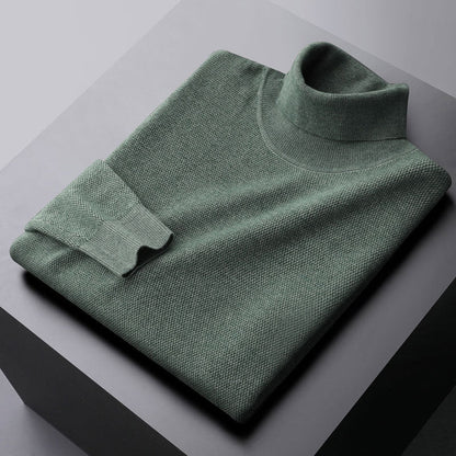Elegant knit dress with a high collar and ribbed cuffs