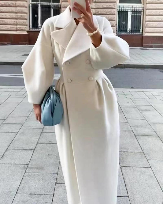 Eleganter Damen Wollmantel Winterklassiker mit Weitem Revers Design → Damen Wollmantel Elegant Winter - IdealeKleiden