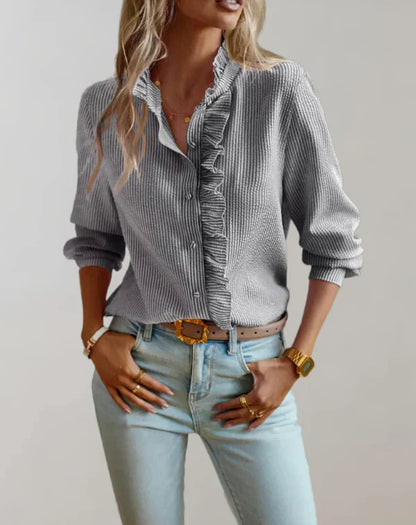 Elegantes Damen-Top Langarm Rüschen Bluse - IdealeKleiden
