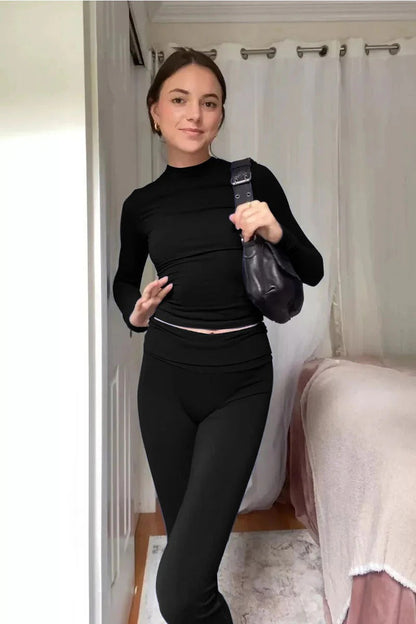 Women's Ribbed Bolero Long-Sleeve Two-Piece Set