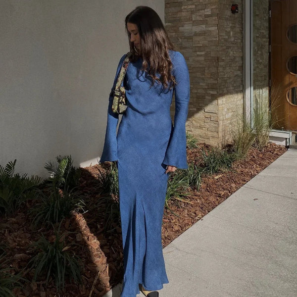 Elegantes Maxi-Kleid Langärmlig Damenkleid - IdealeKleiden