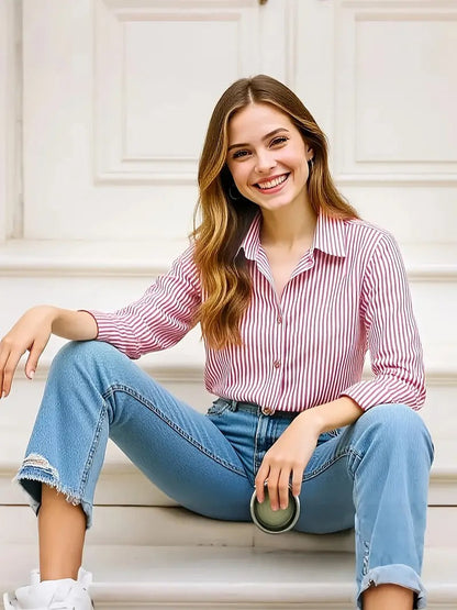 Fashion Blouse Stripes Long Sleeve Casual Chic