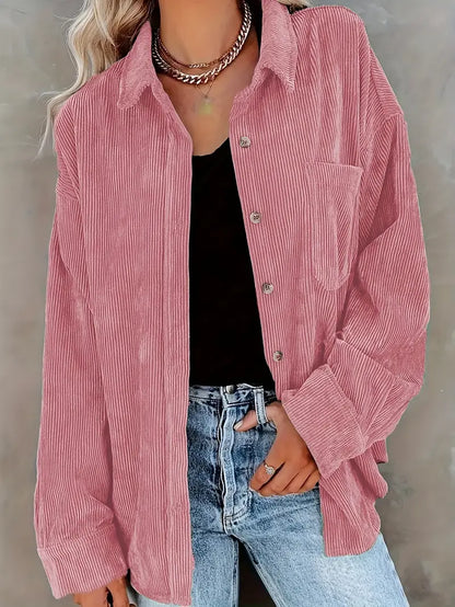Elegant corduroy pants with a blouse and buttons